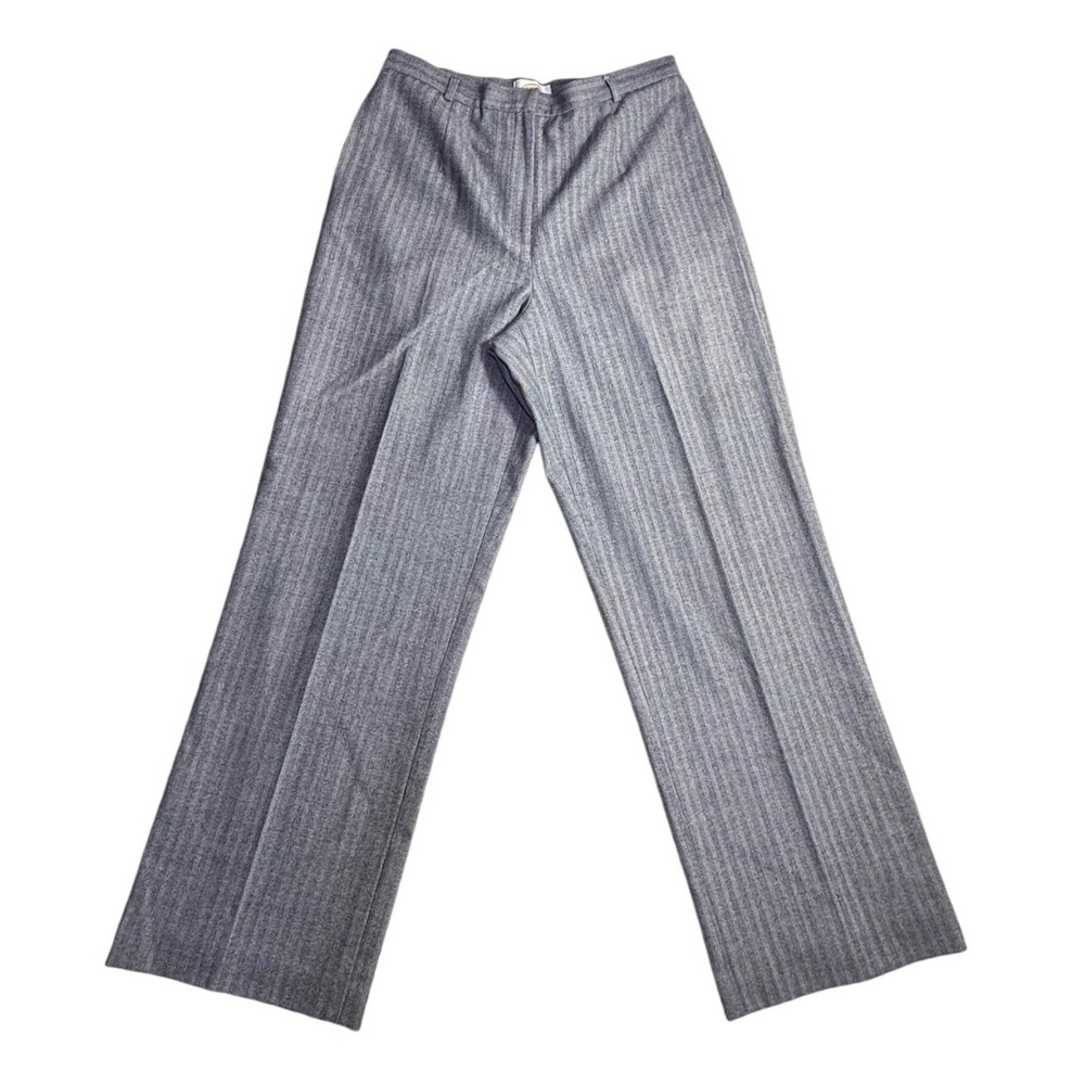Talbots Womens 10 Grey Herringbone Wool Blend Wide Leg Pants Italian fabric-2240